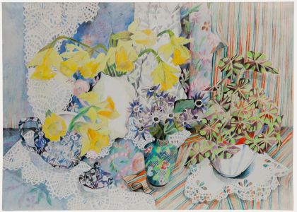 Alison Hill - 1986 Coloured Pencil, Daffodils and Doilies
