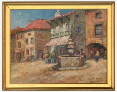 Framed Early 20th Century Oil - Spanish Town Square