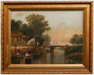 Late 19th Century Oil - Over the Wooden Bridge