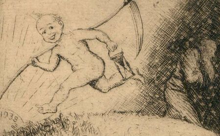 Herbert Cutner (1881-1969) - Mid 20th Century Etching, Fleeing Father Time