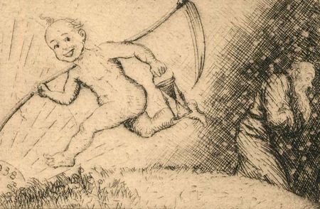 Herbert Cutner (1881-1969) - Mid 20th Century Etching, Fleeing Father Time