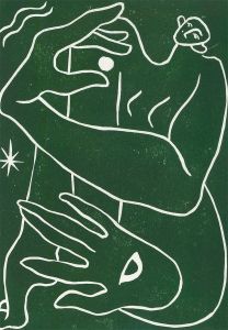 Isabelle Mulvany - 2023 Linoprint, Hold the Moon (Green)