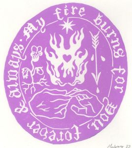 Isabelle Mulvany - 2023 Linoprint, My Fire Burns for You (Purple)