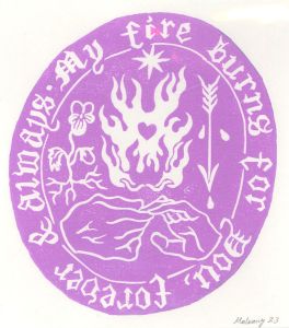 Isabelle Mulvany - Contemporary Linoprint, My Fire Burns for You (Purple)
