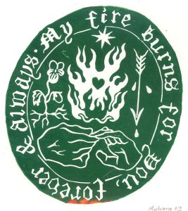 Isabelle Mulvany - Contemporary Linoprint, My Fire Burns For You (Green)