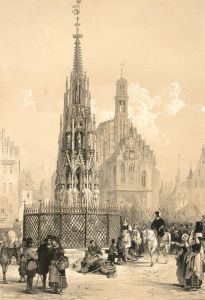 Louis Haghe (1806-1885) - 1840 Lithograph, Schöner Brunnen Nürnberg