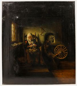 Maya Ellon After Nicolaes Maes - c.1900 Oil, Peeling Apples