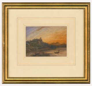 Framed English School 19th Century Watercolour - River at Sunset