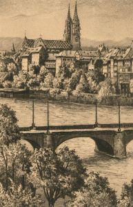 Late 19th Century Etching - Basel Minster from Middle Bridge