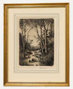 Framed Early 20th Century Etching - A Woodland Stream