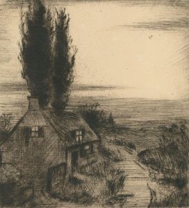 Herbert Cutner (1881-1969) - Mid 20th Century Etching, Poplars by the Cottage
