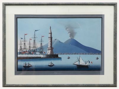 Neapolitan School Early 20th Century Gouache - View of Vesuvius