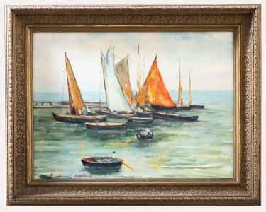 Framed French School Mid 20th Century Oil - Jetty Mooring