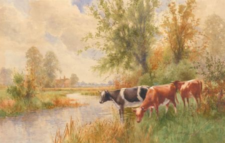 Arthur Stanley Wilkinson (1860-1930) - Watercolour, Banks of the River Avon