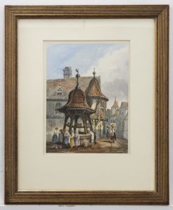 Framed 19th Century Watercolour - At The Town Well