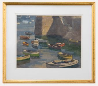 Edward Albert Hickling (1913-1998) - Framed Watercolour, Harboured Punts