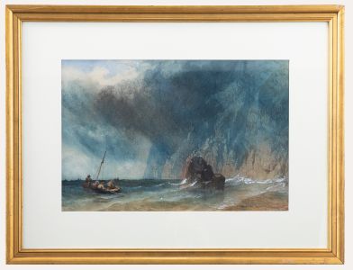 Framed 19th Century Watercolour - Rowing Away from Danger