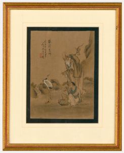 Chinese School Late 19th Century Watercolour - Tempting the Crane