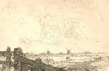 A. Dirksen van Angersen  - Early 20th Century Etching, Distant Windmills