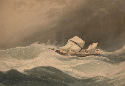 19th Century Watercolour - Sailing Ship in Stormy Seas