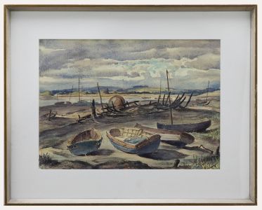 Hervey Cadwallader Adams (1903-1996)- Watercolour, Anchored Amongst the Wreckage