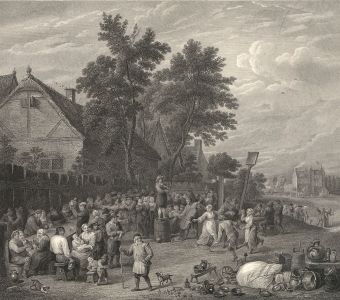 After David Teniers (1610-1690)  - 1813 Engraving, The Rent Day Feast