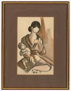I. Sarraith - Framed 20th Century Oil Pastel, Mother & Child