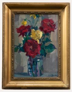 Jean Dulac (1902-1968) - Framed Mid 20th Century Oil, Red & Yellow Roses
