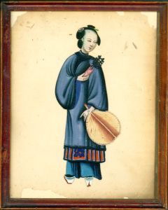 Framed 19th Century Chinese Watercolour - Imperial Courtier with Fan