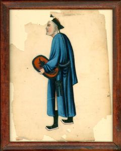 Framed 19th Century Chinese Watercolour - Dignitary in Blue Robes