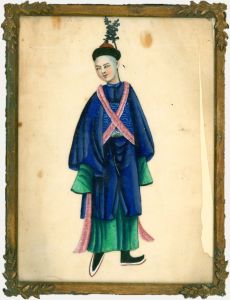 Framed 19th Century Chinese Watercolour - Qin Dynasty Courtier