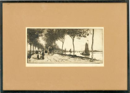 Robert Charles Goff (1837-1922) - Framed Etching, Boats on a Dutch River