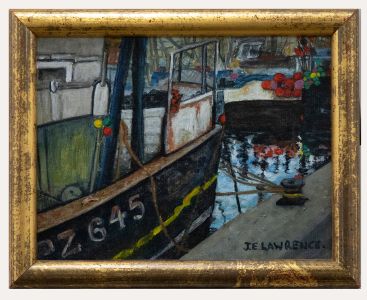 Jeffrey E. Lawrence (b.1933) - Newlyn School 20th Century Oil, Boats at Newlyn
