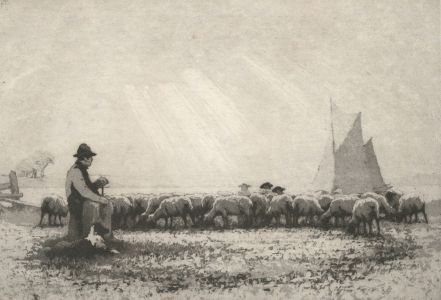 Robert Keitley Duff (1862-1938) - Aquatint, Shepherd with His Flock