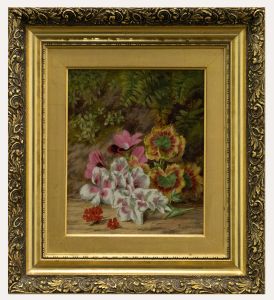 Thomas Collins (fl.1857-1893) - Framed Oil, Pink Primrose & Geranium Leaves