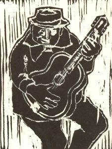 Karel Lek (1929-2020) - Mid 20th Century Linoprint, The Guitarist
