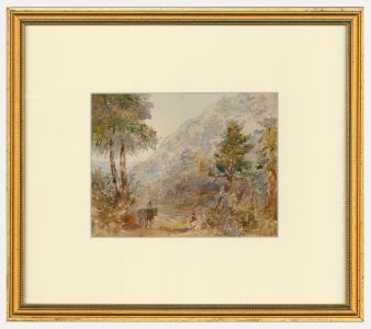 Framed Late 19th Century Watercolour - Figures in a Landscape