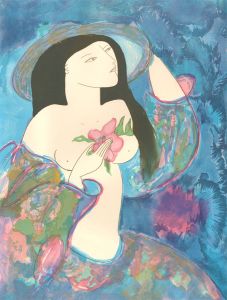 Contemporary Watercolour - Lady with a Lotus Flower