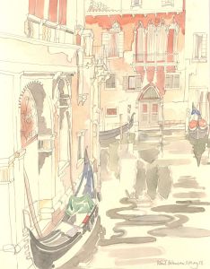 Flint Johnson  - 1988 Watercolour, Gondolas in Venice