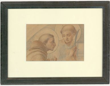 Framed 19th Century Sanguine - Portrait of Two Saints