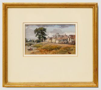 Early 20th Century Watercolour - River by the French Village