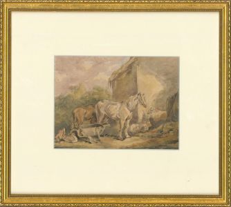 Late 19th Century Watercolour - Horses by the Stable