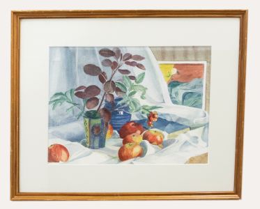 P. Bowser - 20th Century Watercolour, Apples and Potted Plants