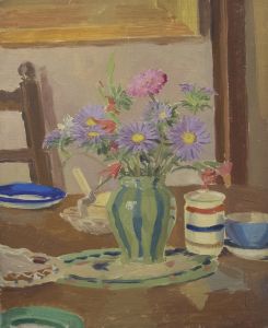 20th Century Oil - Asters on the Dining Table