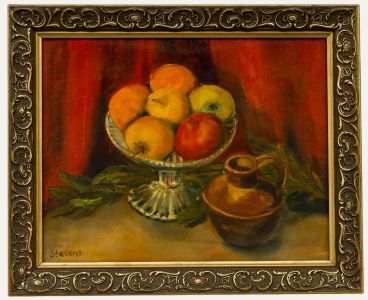 M. Stevens - 1989 Oil, Apples on the Glass Plate