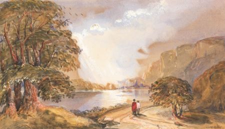   - 19th Century Watercolour, Sun Over the Lake