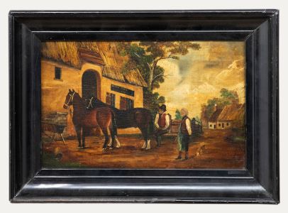 R.M. Donaldson - Mid 19th Century Oil, Resting the Cart Horses