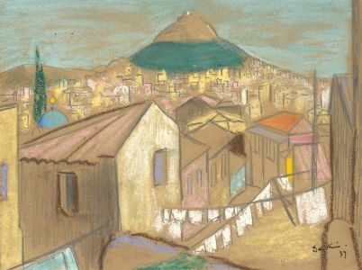 Henry Cotterill Deykin (1905-1989) - 1937 Pastel, Mount Lycabettus, Athens