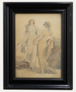 Mid 19th Century Graphite Drawing - Neoclassical Beauties