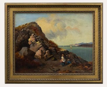 Framed Late 19th Century Oil - Figures on a Coastal Path